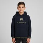 Boys Navy Logo Hooded Top, 1, hi-res