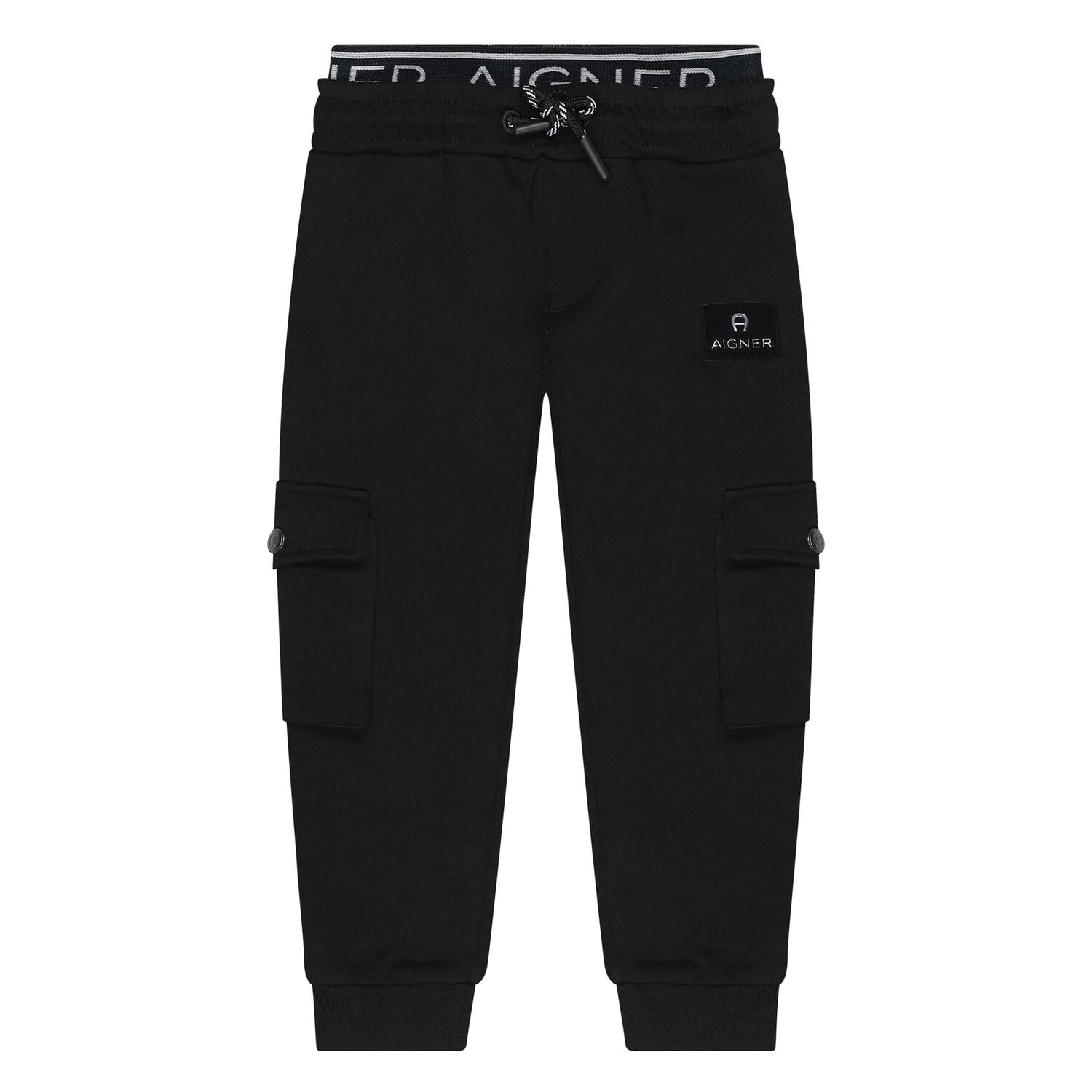 Younger Boys Black Logo Joggers, 1, hi-res