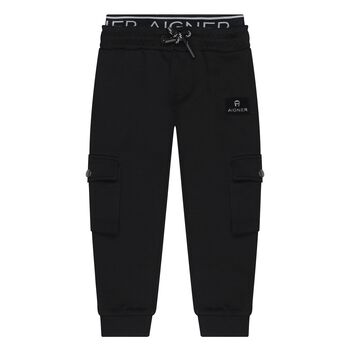 Younger Boys Black Logo Joggers
