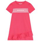 Girls Pink Cotton Ruffle Dress, 1, hi-res