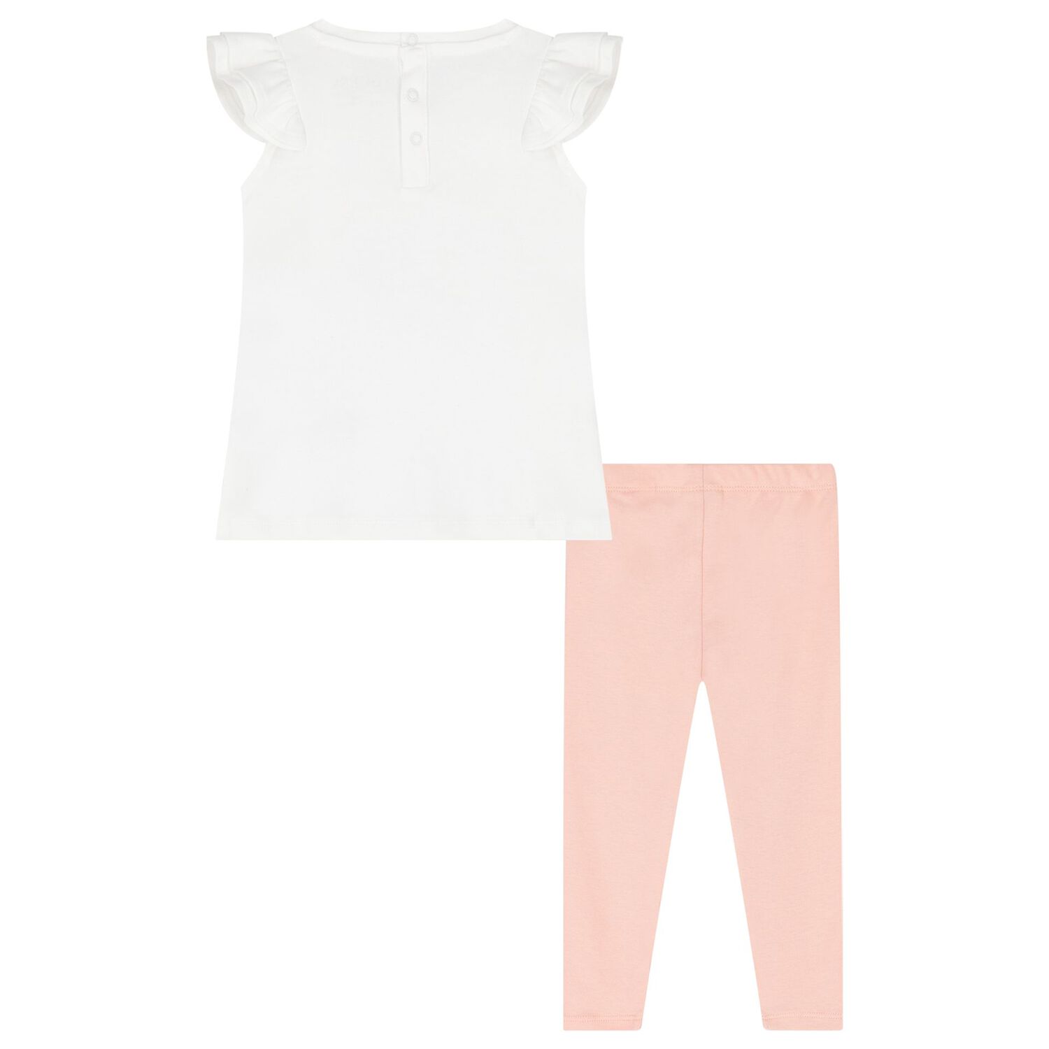 Younger Girls White & Pink Ruffled Leggings Set, 1, hi-res