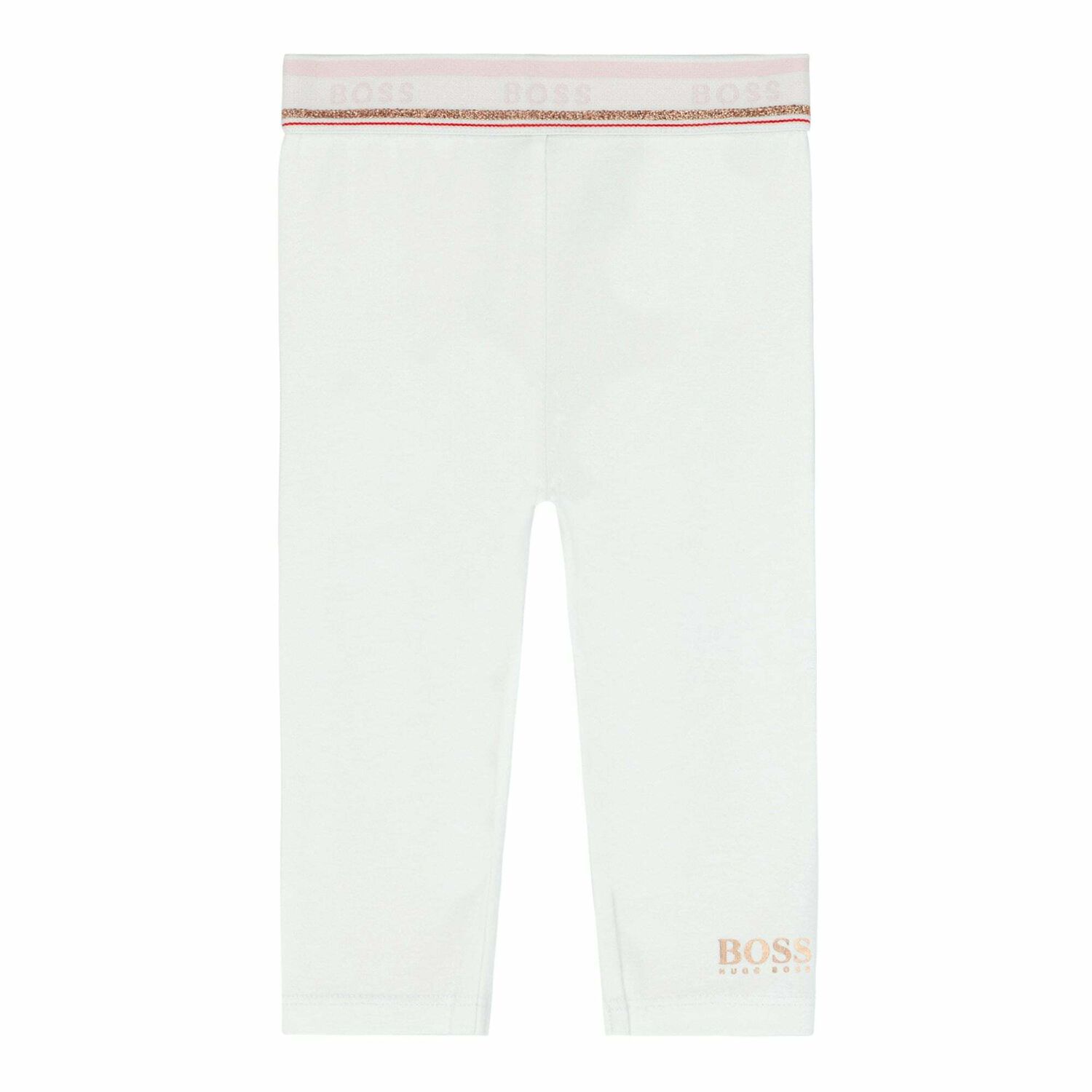 Baby Girls White & Gold Leggings, 1, hi-res
