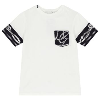 Boys White & Navy Blue Marina T-Shirt