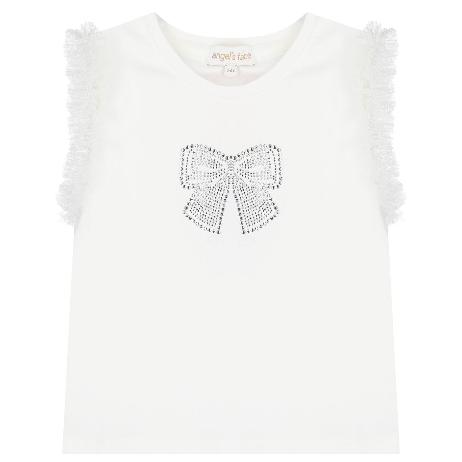 Girls White Diamante Bow Top, 2, hi-res