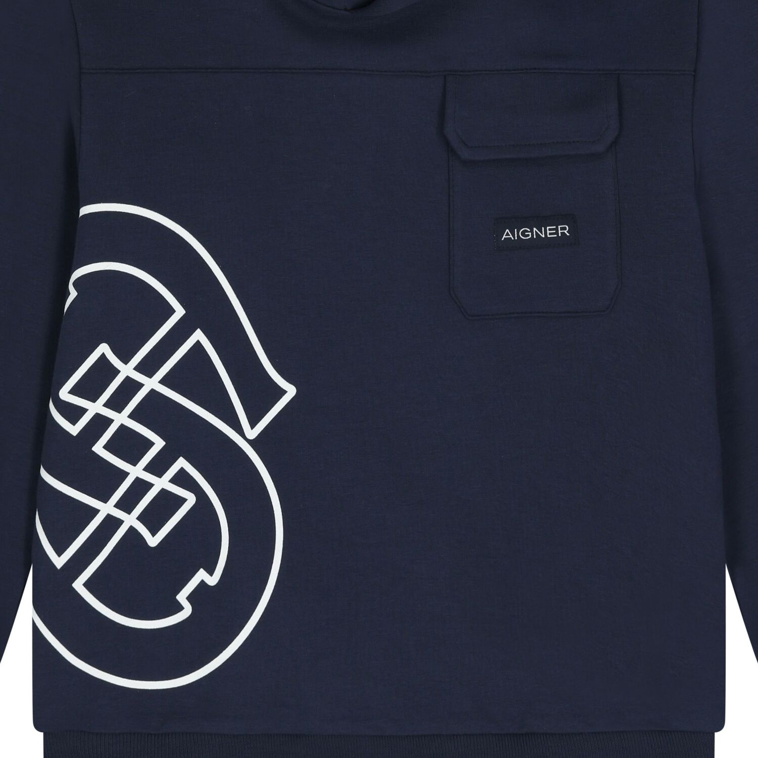 Boys Navy Blue Logo Hooded Top, 1, hi-res