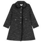 Girls Black Tweed Coat , 1, hi-res