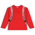 Boys Red Logo Backpack Long Sleeve Top, 1, hi-res