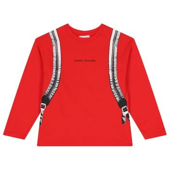 Boys Red Logo Backpack Long Sleeve Top
