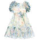 Girls Blue Floral Chiffon Dress, 1, hi-res