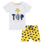 Boys White & Yellow Shorts Set, 1, hi-res
