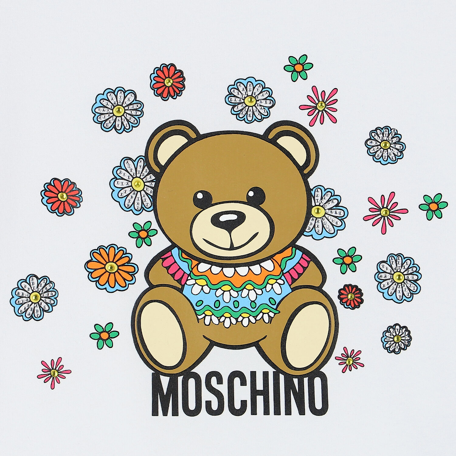 Girls White Teddy Bear Logo T-Shirt, 1, hi-res