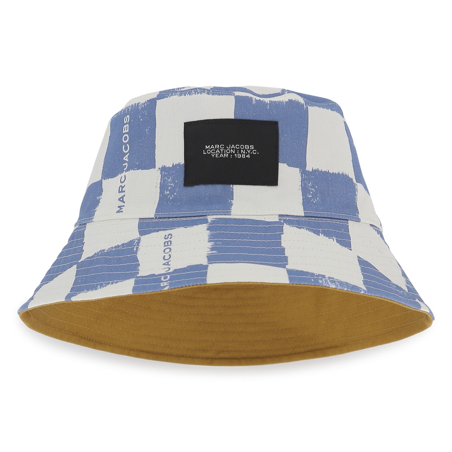 Boys Blue Check & Beige Reversible Hat, 1, hi-res