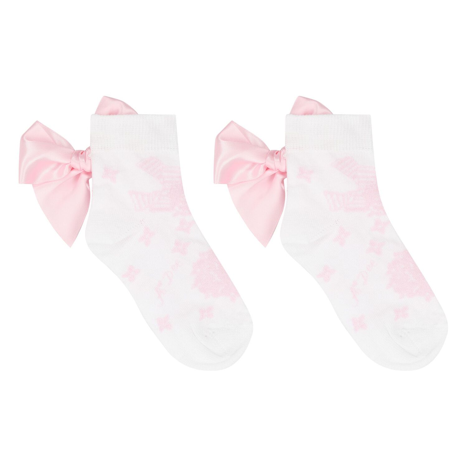 Girls White & Pink Floral Print Ankle Socks, 1, hi-res image number null