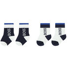 Baby Boys Navy Blue & White Logo Socks, 1, hi-res