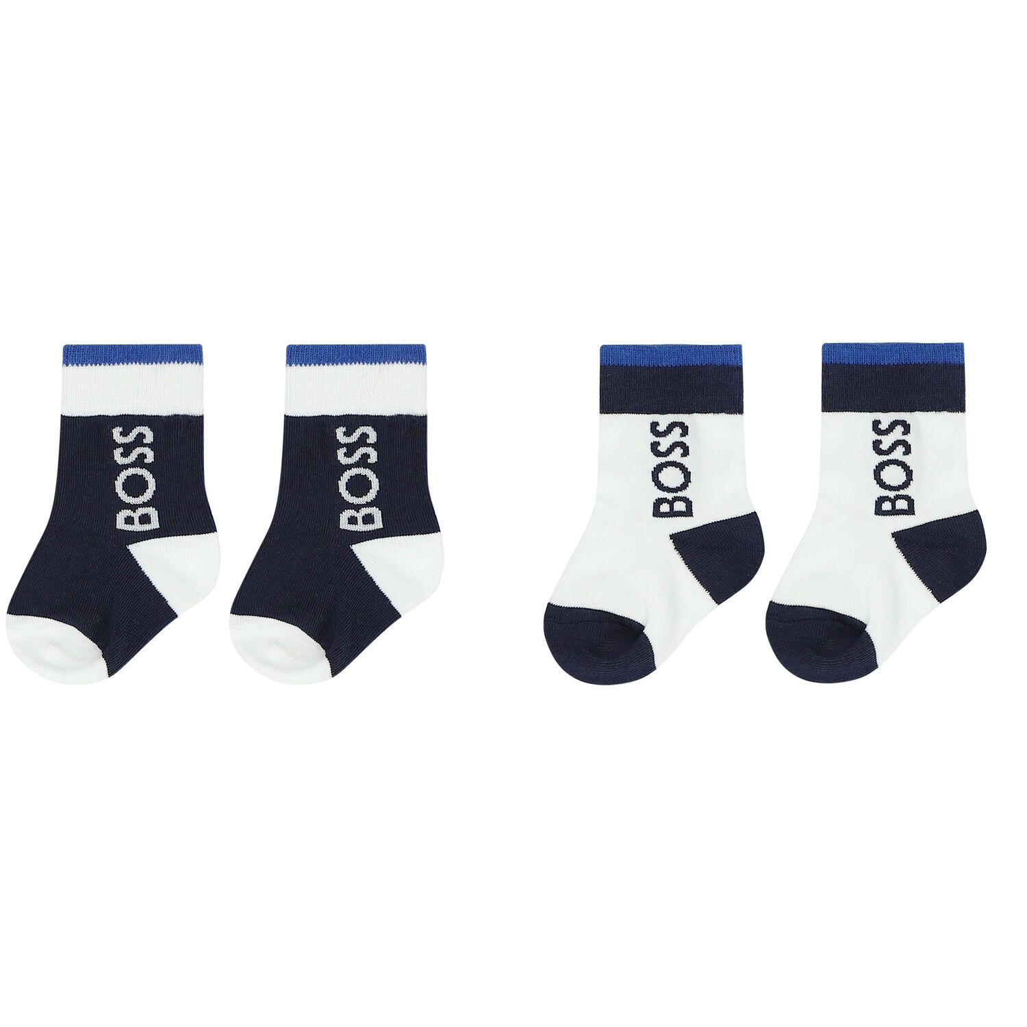Baby Boys Navy Blue & White Logo Socks, 1, hi-res