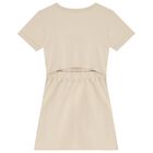 Girls Beige Glittery Logo Dress, 1, hi-res