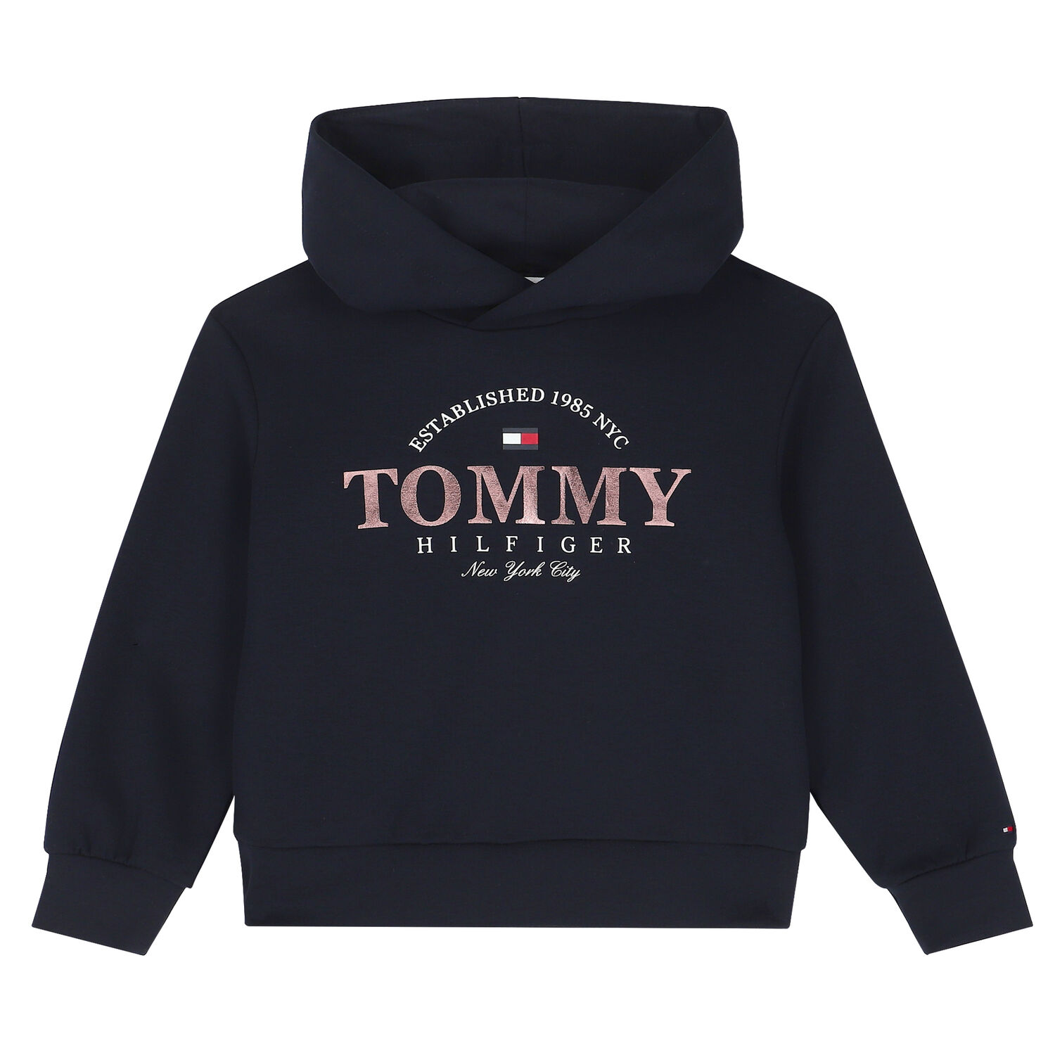 Girls Navy Logo Hooded Top, 1, hi-res