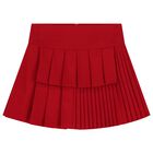 Girls Red Pleated Skirt, 1, hi-res