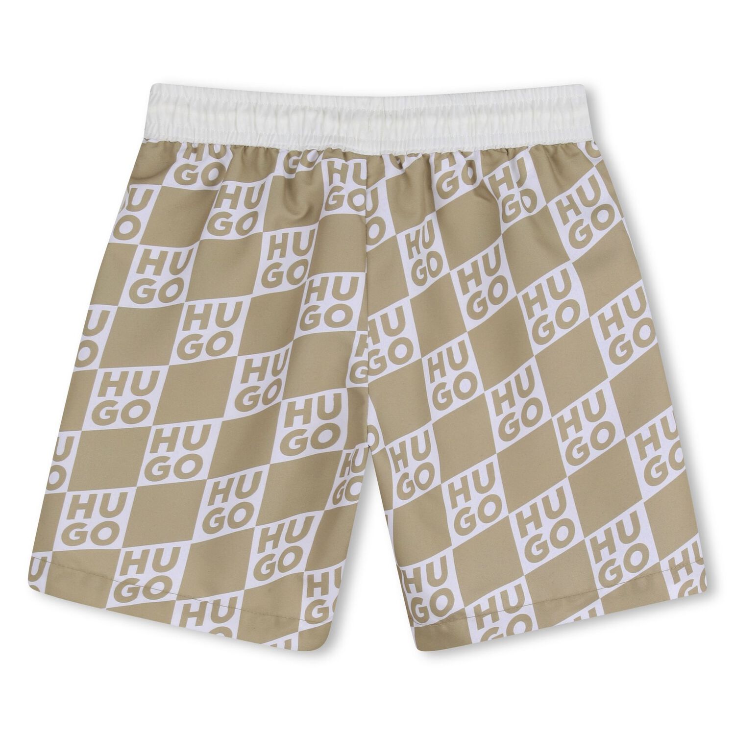 Boys Beige & White Check Logo Swim Shorts, 1, hi-res