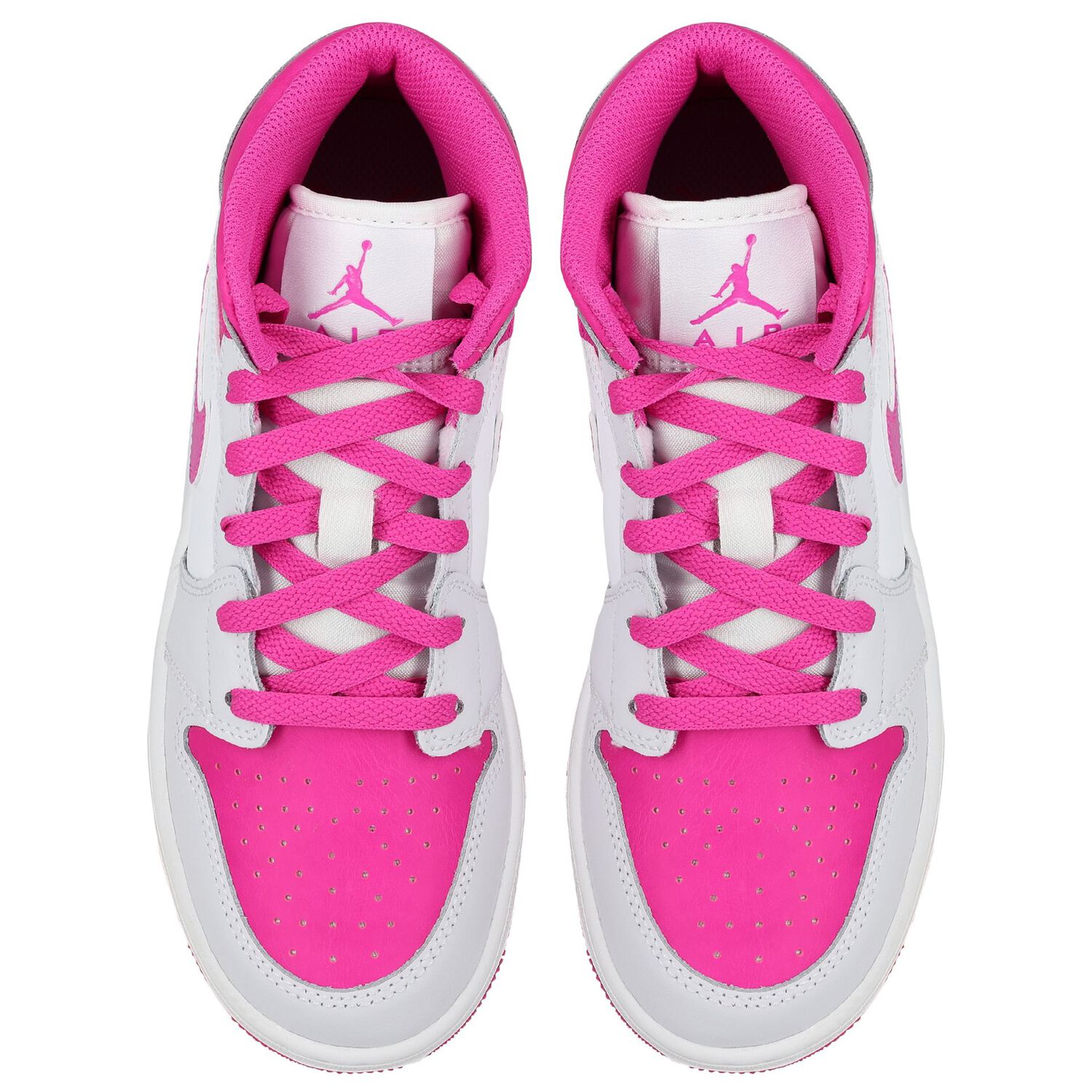 Girls White, Grey & Pink Air Jordan 1 Mid Trainers, 1, hi-res