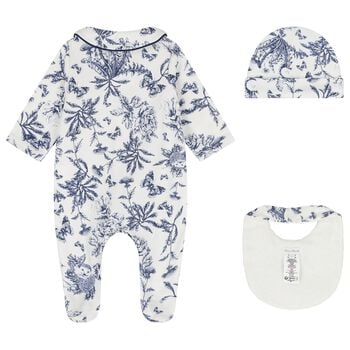 Ivory & Navy Blue Toile De Jouy Babygrow Gift Set