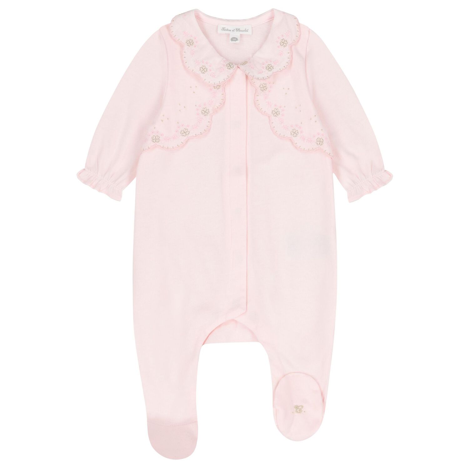 Girls Pink Flower Babygrow, 2, hi-res