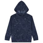 Boys Navy Blue Paint Splatter Hooded Top, 1, hi-res