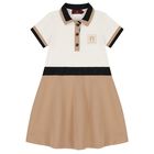 Girls Ivory & Beige Logo Polo Dress, 1, hi-res