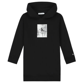 Girls Black Logo Hooded Dress