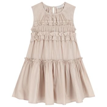 Girls Gold Poplin Ruffle Dress