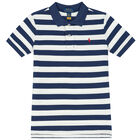 Boys Navy & White Striped Logo Polo Shirt, 1, hi-res