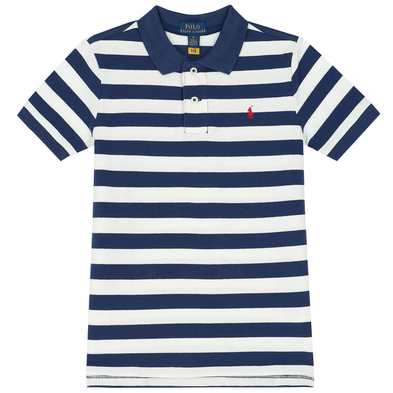 Boys Navy & White Striped Logo Polo Shirt, 1, hi-res