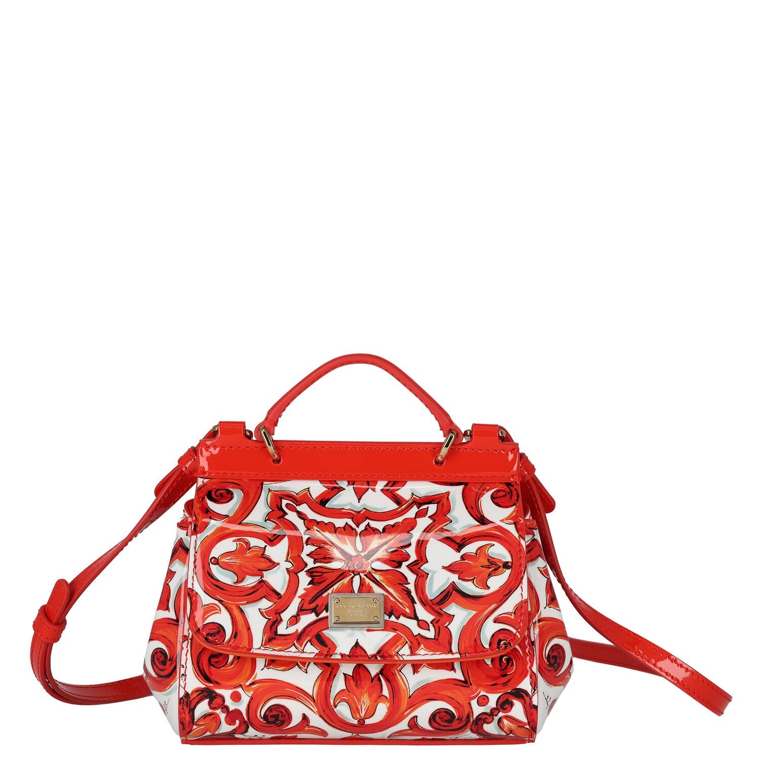 Girls White & Orange Patent Leather Majolica Handbag ( 15cm ), 1, hi-res