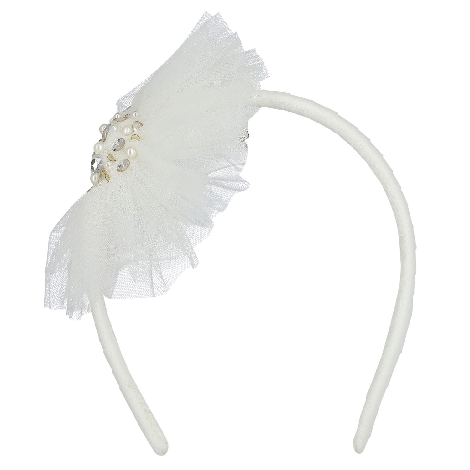 Girls White Tulle Headband, 3, hi-res
