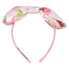 Girls Pink Floral Printed Bow Headband, 1, hi-res