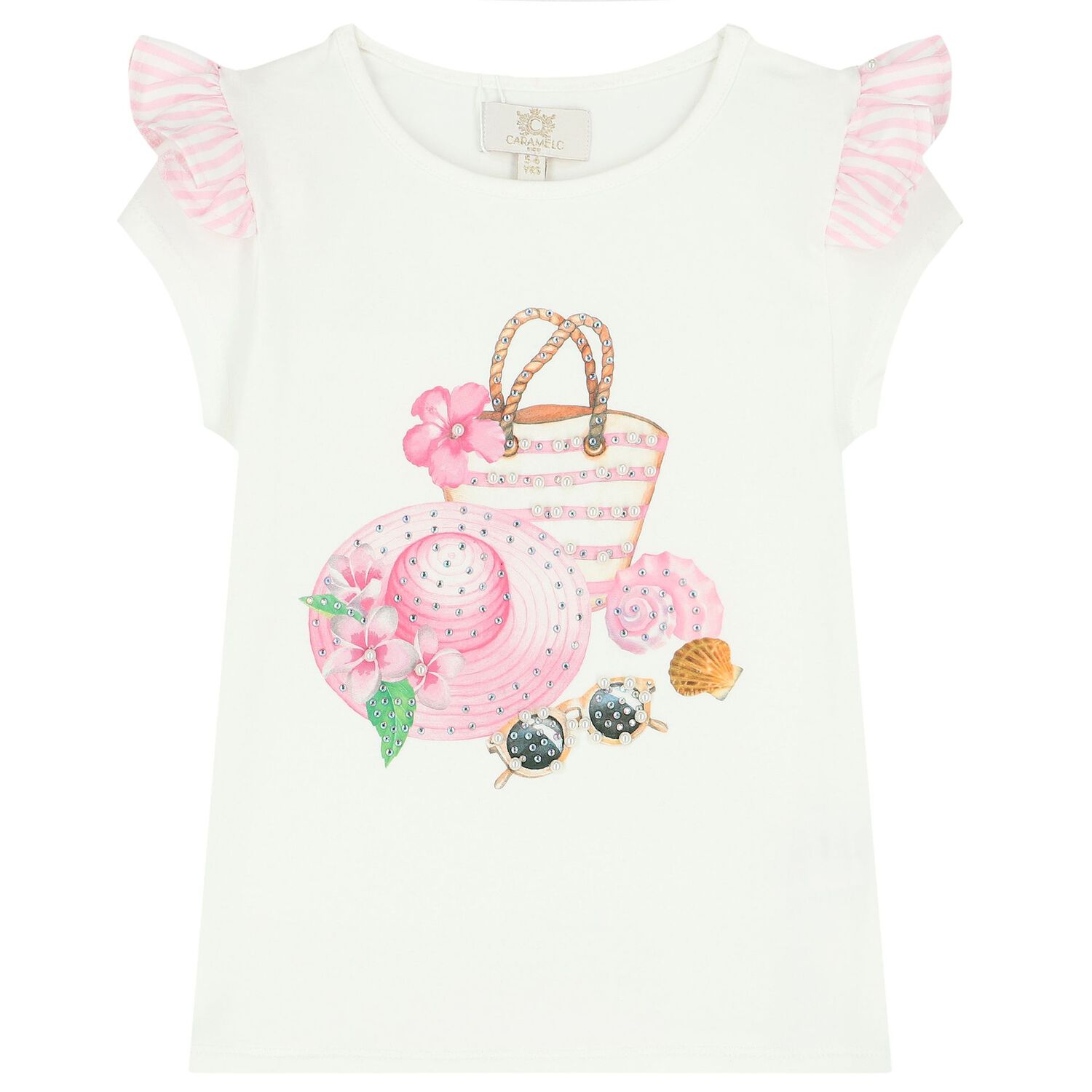 Girls Ivory & Pink Striped Shorts Set, 1, hi-res