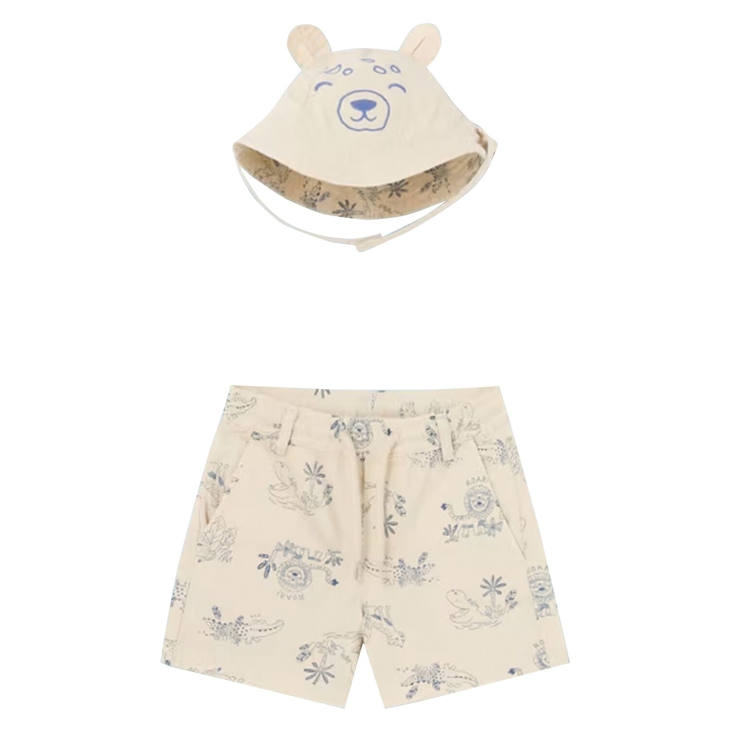 Younger Boys Ivory Shorts & Hat Set, 1, hi-res