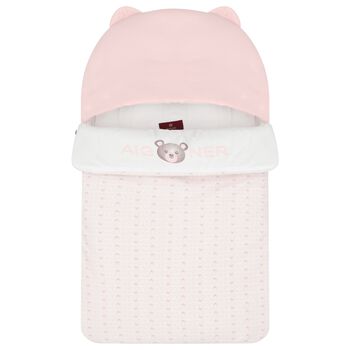 Baby Girls Pink & White Teddy Bear Logo Nest