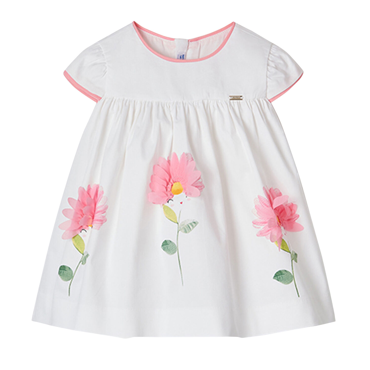 Younger Girls White Floral Dress, 1, hi-res