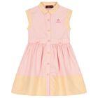 Girls Pink Logo Striped Dress, 1, hi-res