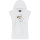 Girls White Logo Hooded Dress, 1, hi-res