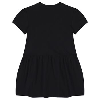 Girls Black Teddy Bear Logo Dress