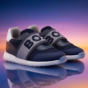 Boys Navy Blue Logo Trainers