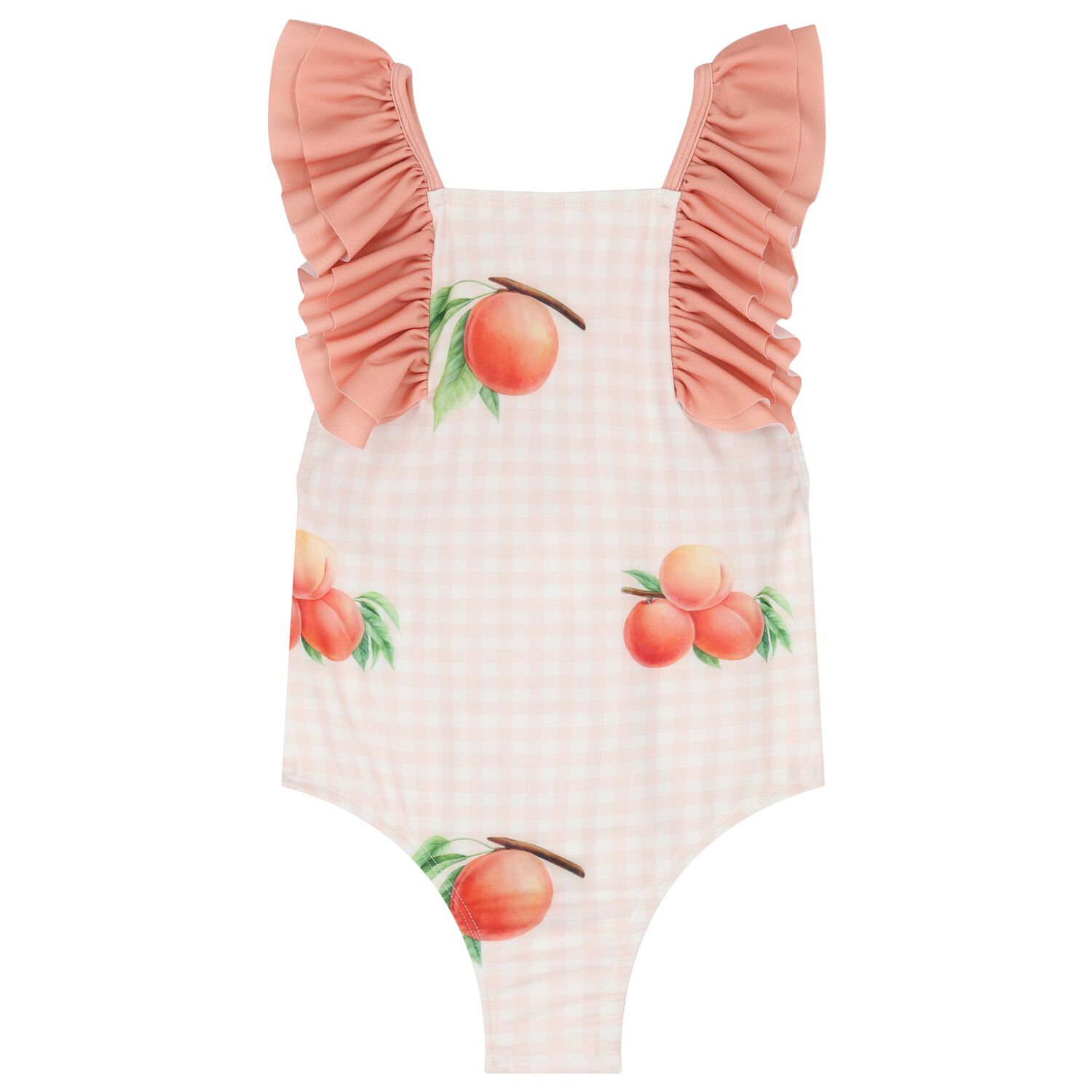 Girls Coral & White Peaches Swimsuit, 2, hi-res image number null