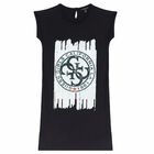 Girls Black Embellished T-Shirt Dress, 1, hi-res