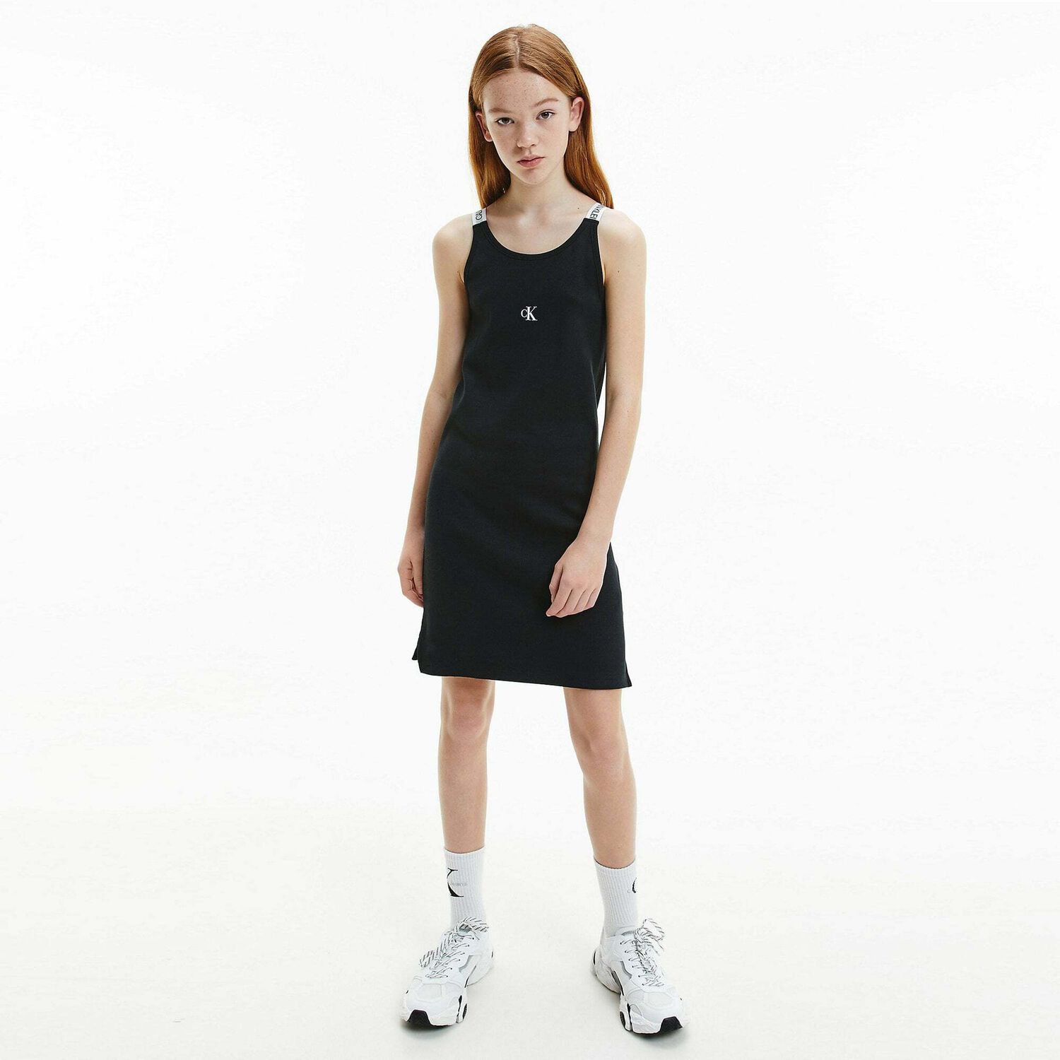 Girls Black Logo Dress, 1, hi-res