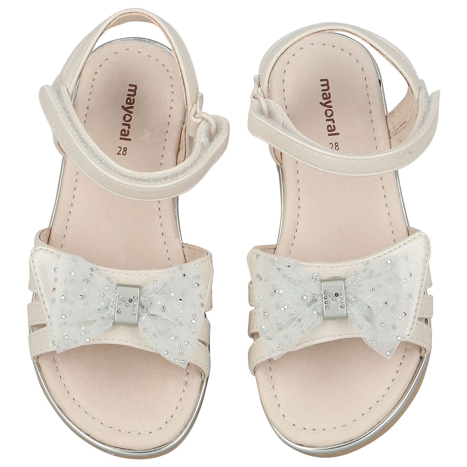 Girls Ivory Embellished Bow Sandals, 2, hi-res