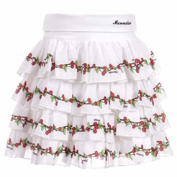 Girls White Cherry Print Skirt