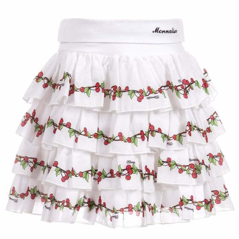 Girls White Cherry Print Skirt, 1, hi-res image number null