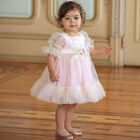 Younger Girls Ivory & Pink Tulle Dress, 1, hi-res